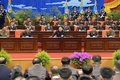 北朝鮮・平壌（Pyongyang）で開催された朝鮮人民軍の第１回飛行士大会に出席する金正恩（キム・ジョンウン、Kim Jong-Un）第1書記（2014年4月15日撮影、同20日配信）。(c)AFP/KCNA via KNS