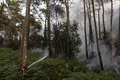 フランス南西部で起きた山火事で消火活動に当たる消防隊員（2022年6月13日撮影）。(c)Thibaud MORITZ / AFP