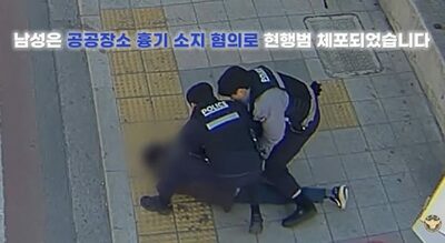 ソウルで白昼に刃物所持の男を現行犯逮捕…警察が制圧映像を公開