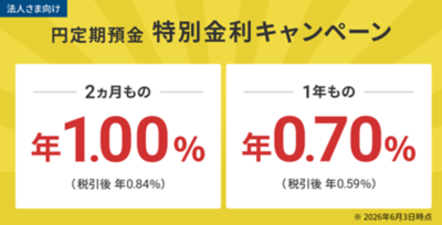 住信SBIネット銀行、「法人さま向け円定期預金 特別金利キャンペーン」実施のお知らせ