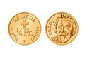 世界最小の記念硬貨に認定された4分の1スイス・フラン金貨。スイス造幣局提供（2021年4月13日提供）。(c)AFP PHOTO / SWISSMINT