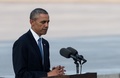 広島の平和記念公園で、演説に臨むバラク・オバマ米大統領（2016年5月27日撮影）。(c)AFP/JIM WATSON