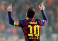 サッカー欧州チャンピオンズリーグ2014-15（UEFA Champions League 2014-15）グループF第5節、アポエル・ニコシア（APOEL Nicosia）対FCバルセロナ（FC Barcelona）。得点を挙げ喜ぶFCバルセロナのリオネル・メッシ（Lionel Messi、2014年11月25日撮影）。(c)AFP/SAKIS SAVVIDES
