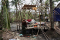 ミャンマー・ヤンゴン（Yangon）の南48キロにあるKungyangonで仮設住居を建造する被災者ら（2008年5月24日撮影）。(c)AFP/KHIN MAUNG WIN