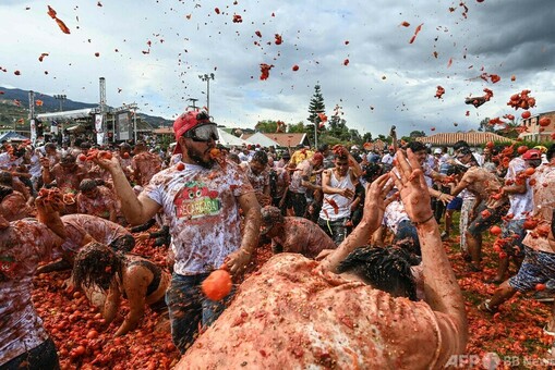 大人も子どもも真っ赤！ トマト投げ祭り開催 コロンビア 写真10枚 国際