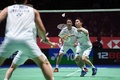 バドミントン、全英オープン、男子ダブルス決勝。試合に臨む遠藤大由/渡辺勇大組（奥、2020年3月15日撮影）。 (c)Oli SCARFF / AFP