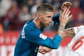 17-18スペイン1部リーグ第34節、セビージャFC対レアル・マドリード。PKから得点して喜ぶレアル・マドリードのセルヒオ・ラモス（2018年5月9日撮影）。(c)AFP PHOTO / CRISTINA QUICLER