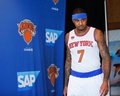 ニューヨーク州ホワイトプレーンで開催されたニューヨーク・ニックスのメディアデーに臨むカーメロ・アンソニー（2016年9月26日撮影）。(c)AFP/EDUARDO MUNOZ ALVAREZ