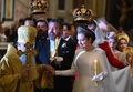 ロシア・サンクトペテルブルクのイサク大聖堂で行われたゲオルギー・ミハイロビッチ・ロマノフ氏とレベッカ・ビルジニア・ベッタリーニさんの結婚式（2021年10月1日撮影）。(c)Olga MALTSEVA / AFP