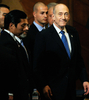 2008年2月26日、都内での講演会に登場したイスラエルのエフド・オルメルト（Ehud Olmert）首相。(c)AFP/Toru YAMANAKA