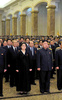 北朝鮮の平壌（Pyongyang）にある錦繍山太陽宮殿（Kumsusan Palace of the Sun）で17日、金正日（Kim Jong Il）総書記の一周忌の式典が行われ、金正恩（キム・ジョンウン、Kim Jong-Un）第1書記や李雪主（リ・ソルジュ、Ri Sol-Ju）夫人、朝鮮労働党や軍の幹部らが出席した。

また、宮殿前広場では軍事パレードが行われたほか、平壌市内では金総書記と故・金日成（キム・イルソン、Kim Il-Sung）主席の銅像が設置された広場に人々が集まった。

写真は宮殿で行われた式典に出席した金正恩第1書記（中央手前右）、李雪主夫人（中央手前左）、党・軍幹部ら（2012年12月17日撮影）。(c)AFP/KCNA via KNS