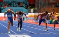 世界室内陸上選手権、男子60メートル決勝。フィニッシュする（左から）イタリアのラモントマルチェル・ヤコブス、米国のマービン・ブレーシー、米国のクリスチャン・コールマン、コートジボワールのアルトゥール・シセ（2022年3月19日撮影）。(c)Pedja Milosavljevic / AFP