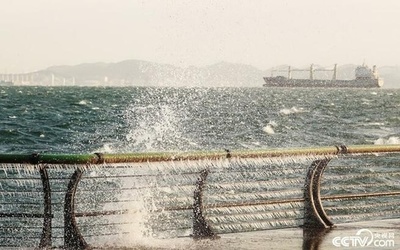 急に冷え込み、海岸のガードレールにつらら 大連