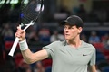 男子テニス、上海マスターズ、シングルス3回戦。ポイント獲得を喜ぶヤニック・シナー（2024年10月6日撮影）。(c)Hector RETAMAL/ AFP