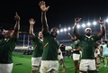 ラグビーW杯日本大会・準決勝、ウェールズ対南アフリカ。勝利を喜ぶ南アフリカの選手（2019年10月27日撮影）。(c)CHARLY TRIBALLEAU / AFP