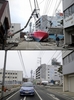 2011年3月11日の東日本大震災からまもない同15日、巨大津波で大きな被害を受けた宮城県石巻市市内（写真上）と、2012年3月15日に撮影された同じ場所（写真下）。(c)AFP/Philippe Lopez/TORU YAMANAKA