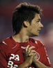 サッカーリベルタドーレス杯2010（Copa Libertadores de America 2010）は18日、決勝の第2戦がブラジルのポルトアレグレ（Porto Alegre）で行われ、インテルナシオナウ（Internacional、ブラジル）がCDグアダラハラ（Club Deportivo Guadalajara、メキシコ）を3-2で下し、2試合合計5-3で2度目の優勝を果たした。写真は後半16分に同点ゴールを決めて喜ぶインテルナシオナウのラフェエル・ソビス（Rafael Sobis）。（2010年8月18日撮影）(c)AFP/ANTONIO SCORZA