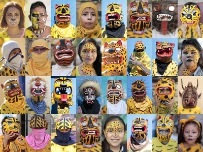 ガオー! トラに扮して豊作祈願パレード、メキシコ