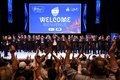 ラグビーW杯フランス大会の開幕を控え、ラボールで行われた歓迎式に臨むアルゼンチンの選手ら（2023年9月1日撮影）。(c)Sebastien SALOM-GOMIS / AFP
