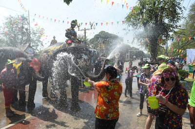 ゾウと水合戦！ 新年祝う祭り「ソンクラーン」控え タイ