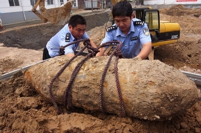 旧日本軍の不発弾見つかる、中国・河南省