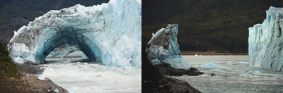 氷河のアーチの大崩落ショー、真夜中で誰も見られず アルゼンチン