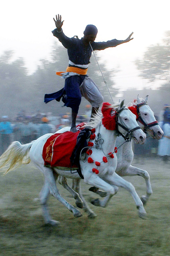 シーク教徒の祭典、華麗な馬術を披露