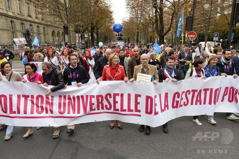 仏で「伝統的家族観」支持デモ、同性愛者の代理出産などに反対