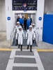 「クルードラゴン」2号機に搭乗する宇宙飛行士の（左から）トマ・ペスケさん、 メーガン・マッカーサーさん、シェーン・キンブローさん、星出彰彦さん。米フロリダ州のケネディ宇宙センターで。NASA TVの動画より（2021年4月23日撮影）。(c)AFP PHOTO / NASA / AUBREY GEMIGNANI