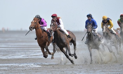 干潟を舞台に競馬大会、ドイツ北部