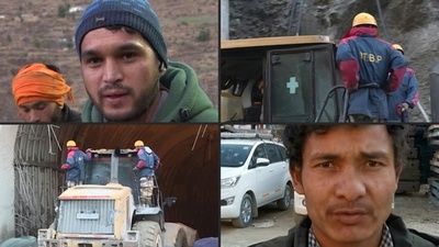 字幕：「何があっても棒を離すな」 インド氷河崩壊、生還したトンネル作業員