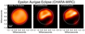 ぎょしゃ座イプシロン（Epsilon Aurigae）の2009~2010年にかけての食の進行を示した写真。英科学誌ネイチャー（Nature）提供。(c)AFP/NATURE/UNIVERSITY OF MICHIGAN/JOHN D.MONNIER