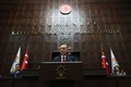 トルコ議会で与党議員を前に演説するレジェプ・タイップ・エルドアン大統領（2023年11月15日撮影）。(c)Adem ALTAN / AFP