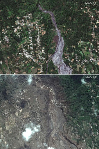 スメル山噴火前後 被災の村捉えた衛星写真