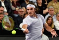 男子テニス、オープン13、シングルス決勝。リターンを打つステファノス・チチパス（2020年2月23日撮影）。(c)GERARD JULIEN / AFP
