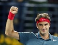 ドバイ・テニス選手権（Dubai Duty Free Tennis Championships 2014）、男子シングルス準決勝。勝利を喜ぶロジャー・フェデラー（Roger Federer、2014年2月28日撮影）。(c)AFP/KARIM SAHIB