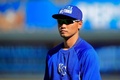 ワールドシリーズに向けて本拠地カウフマン・スタジアム（Kauffman Stadium）で公開練習に臨むカンザスシティ・ロイヤルズ（Kansas City Royals）の青木宣親（Norichika Aoki、2014年10月20日撮影）(c)AFP/Getty Images/Jamie Squire