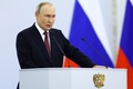 ロシア・モスクワの大統領府（クレムリン）で行われたウクライナ4州を正式併合する式典で、演説するウラジーミル・プーチン大統領（2022年9月30日撮影）。(c)Dmitry ASTAKHOV / SPUTNIK / AFP