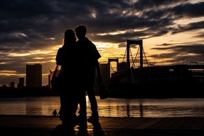 Sunset at Odaiba Marine Park in Tokyo
