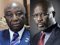 リベリア大統領選の決選投票に進んだジョゼフ・ボアカイ現副大統領（左、2017年3月20日撮影）と、元サッカー選手のジョージ・ウェア氏（右、2017年9月25日撮影）。(c)AFP PHOTO / Zoom DOSSO AND JOEL SAGET