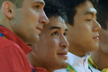 リオデジャネイロ五輪、柔道男子90キロ級の表彰式で笑みを浮かべるベイカー茉秋（2016年8月10日撮影）。(c)AFP/Toshifumi KITAMURA