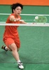 リオデジャネイロ五輪、バドミントン女子シングルス1回戦。リターンを打つ山口茜（2016年8月15日撮影）。(c)AFP/Jim WATSON