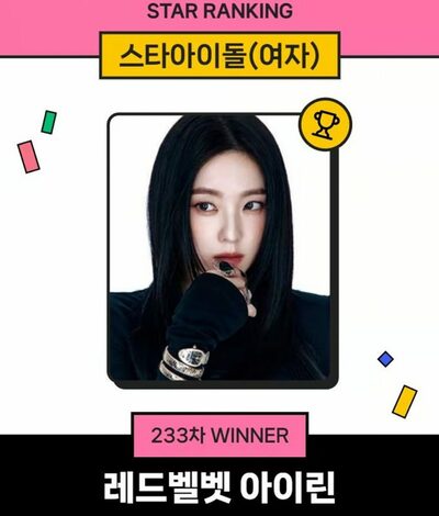 Red Velvetアイリーン、女性アイドルランキング1位維持