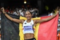 パリ五輪、陸上女子七種競技。金メダルを獲得し歓喜するベルギーのナフィサトウ・ティアム（2024年8月9日撮影）。(c)Ben STANSALL / AFP