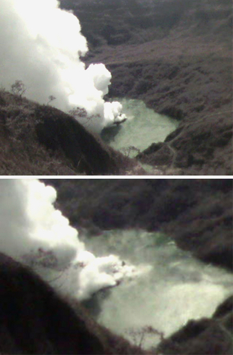 火口湖に島が出現、インドネシアのクルド山