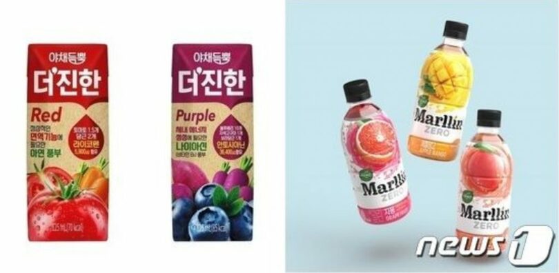 ロッテ七星飲料「より濃厚」（左）熊津食品「自然はザ・マリン」製品写真（各社提供）(c)news1
