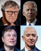 ツイッターでアカウント乗っ取り被害に遭った（左上から時計回りに）ビル・ゲイツ氏、ジョー・バイデン氏、ジェフ・ベゾス氏、イーロン・マスク氏。(c)AFP