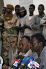写真は25日、ハルツームで記者会見に臨むSLMのメンバー。(c)AFP/ISAM ELHAJ