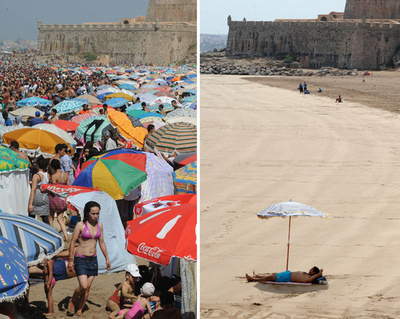 人影消えた砂浜、断食月に入ったモロッコ・ラバト