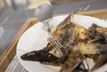 オーストリア北部ヘルンバウムガルテンの博物館「ノンゼウム」に展示された、鏡がついた魚用フォーク（2015年8月12日撮影）。(c)AFP/JOE KLAMAR